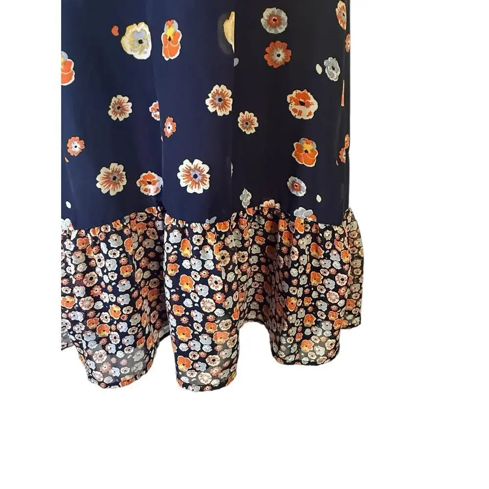 Maison Jules Women’s Floral Ruffle Hem Dress Navy Orange Print Size 12 - Picture 6 of 9